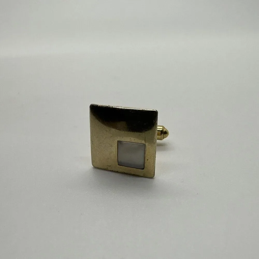 Vintage Gold Cufflinks With Matching Tie Clip White gem Antique Set